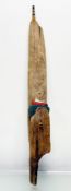 A lime and driftwood art boat automata wall plaque by Ian McKay, with artists hand written