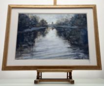Heather Dormer (Contemporary School), River Study with Castle Ruins, pastel on paper, signed