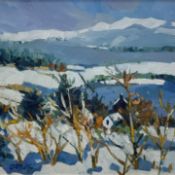 Lin Pattullo (Scottish 1949-), Winter Sun, oil on canvas, signed bottom left, paper label verso,