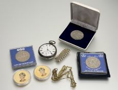 A Victorian London silver open face pocket watch with white enamel dial and roman numerals and