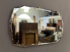 An Art Deco frameless bevel edge wall mirror of hexagonol form (l. 52cm), together with another