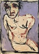 A Contemporary School, A seated nude figure, oil on canvas, unsigned, unframed. (122cmx92cm)