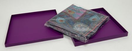 A Liberty of London 'Hera' peacock feather design silk scarf in a polychrome palette, in