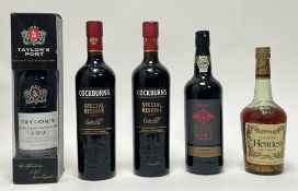 A boxed bottle of Taylor's late bottled vintage port 2009, together with two bottles of Cockburn's