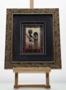 A pair of works by Oettle (South African), each depicting everyday figural scenes, each work hand-