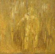 A 20thc Contemporary School, Abstract Golden Male Nude, oil on board, unsigned, a costal cave scene,