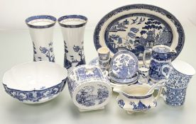 A collection of various blue and white tablewares comprising, a pair of Royal Doulton Booths 