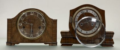 A Hamburg American Clock Company 1930's wooden mantle clock, (h-20cm l-26cm) together with an