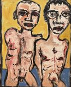 A 20thc School, A Study of two nude males, oil on canvas, unsigned, framed. (125cmx100.5cm)