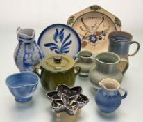 A collection of various decorative pottery wares comprising, two Buchan Portobello Pottery green
