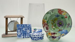 A collection of various decorative wares comprising, a miniature desk gong, a Polish large clear