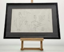 Bob Dewar (20thc Scottish), Comical Office Pencil Sketch, signed in pencil, in a glazed frame. (