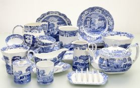 A collection of Copeland Spode blue and white italian pattern table wares comprising, a utensil