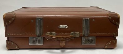 A vintage 1940s Paxall brown leather suitcase with chrome mounts (w. 62cm x h. 20.5cm)