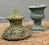 A small green-painted heavy composition urn, of baluster form; together with a moulded composition