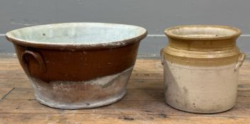 A part-glazed terracotta basin, late 19th/early 20th century, circular, together with a salt-