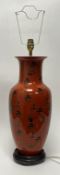 A 20thc Chinese table lamp of baluster form, decorated with a rust glaze with gilt decoration,