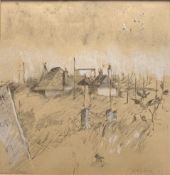 CH Marlane, Lunan Bay, charcoal sketch with white highlights on coloured paper, titled, signed and