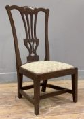 A mahogany George III-style side chair, splat back over drop-in seat, raised on square supports
