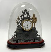 A late 19thc French gilt metal figural mantel clock, modelled with a man dressed in Elizabethan