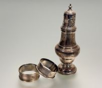 A Birmingham silver table dome topped sugar caster: h. x 14.5cm Birmingham 1933 49.45g together with