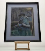 John Stoa (Scottish), Portrait of a man wearing a cloak, pastel/chalk on coloured paper, signed