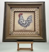 James Wiens (Canadian Contemporary School), Rooster Snow Leopard, oil on wood, paper label verso, in