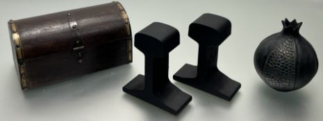 A collection of miscellaneous decorative items, comprising a pair of Eleven Forty Design E56 Buffers
