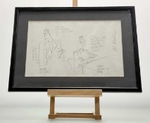 Bob Dewar (20thc Scottish), Comical Office Pencil Sketch, signed in pencil, in a glazed frame. (