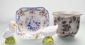 A pair of 1980's Reducta Duck ceramic figures, a Grainger Lee & Co Worcester chrysanthemum and