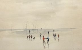 Ken Lochhead (Scottish 1936-2006), Winter Skating, watercolour, signed and dated 1980 pencil