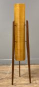 A mid-century Rocket lamp, of fibreglass and teak construction with splayed supports: H. 112cm D.