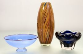 A collection of art glass comprising a Neil Wilkin (British 20thc) a blue glass footed bowl with a