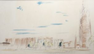 A Contemporary School, City Sketch, mixed media on paper, signed indistinctly and dated 51 bottom