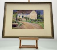 Edith Pinder, Thatched Cottage, watercolour, signed bottom left, in a glazed frame. (17.5cmx27cm)