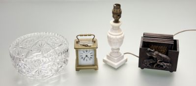 A collection of various table wares comprising, a set of six wooden framed with staw base