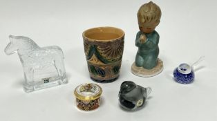 A collection of miscellaneous items, comprising a Goebel figure model of a kneeling boy (h. 15cm),
