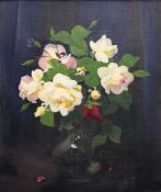 A 20thc School, Still life of blossoming flowers in a vase, oil on board, unsigned, in a composition