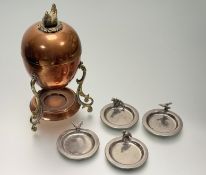 A Tagus portuguese copper and brass egg coddler, with nesting hen finial to top (h-23xm) (marked