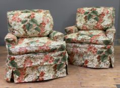 A pair of country house chinz armchairs, the slip covers in G. P. & J. Baker 'Allover' fabric,