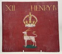 A Grenadier Guards hand-painted acrylic on panel on crimson red reading - XII HENRY IV to the top in