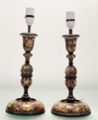 A near pair of wooden paper mache early 20thc Kashmiri suffering moses on black ground, with