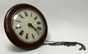 A 19thc postman's alarm clock with two-train movement, the Roman Numeral dial within a wooden