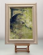 Mary Y Lee (American Contemporary), A Riverbank and Bridge, oil on board, signed bottom right,