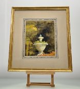 Rieha, An Autumnal Garden Urn Study, watercolour, signed pen bottom left, in a glazed frame. (