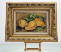 H Burridge, Still life of Pears, oil on canvas, signed bottom right, in a gilt composition frame. (