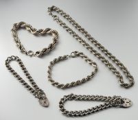 A heavy cast silver rope twist bracelet with ring fastening: d. x 8cm 52.7g together with silver