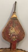 A Victorian fireplace bellows, of traditional form with hand-painted panels featuring floral