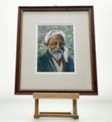 Anvar Oganessov, Portrait of an Old Uzbek, oil, initialed bottom left, paper label verso, in a