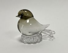 Arnadlo Zanella (b. 1949), a Murano glass bird with green gradient tone, raised on a shaped